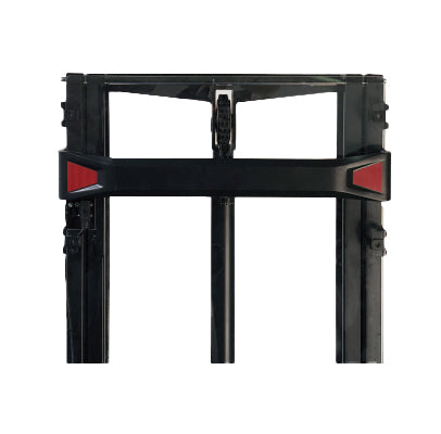 The top frame of an electric stacker, showcasing 3 vertical black steel frames.