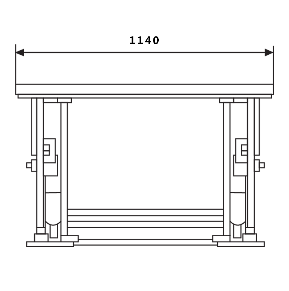 Line drawing of a table with a length of 1140mm, showcasing its structure and leg design.