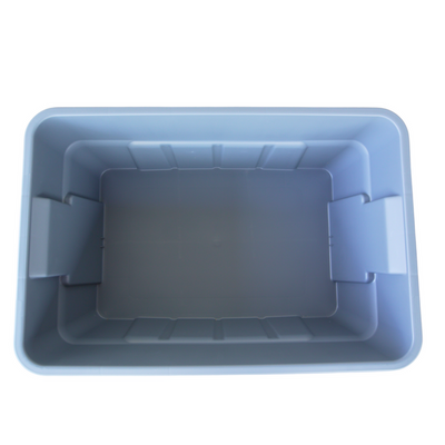 An above view of a empty grey storage container, showcasing plenty of space for all storage needs.