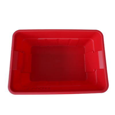 An above view of a empty red storage container, showcasing plenty of space for all storage needs.