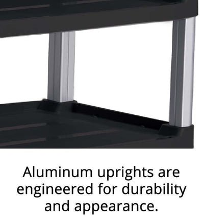 Close-up of a storage shelf featuring sleek aluminum uprights designed for enhanced durability and modern appearance.