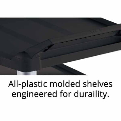 Close-up of a black utility cart with handles on each end, highlighting its compact and easily maneuverable design.