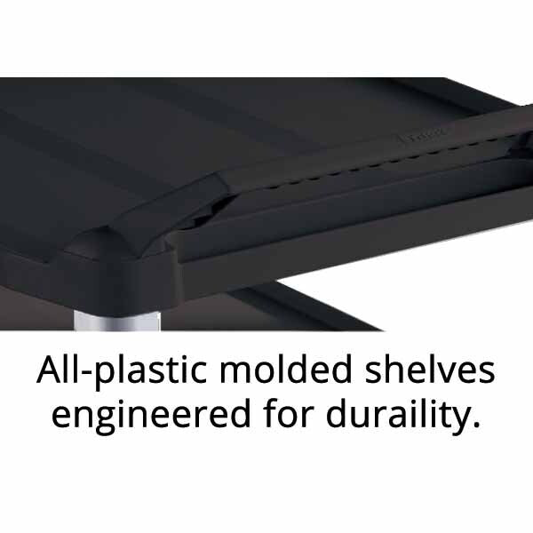 Close-up of a black utility cart with handles on each end, highlighting its compact and easily maneuverable design.